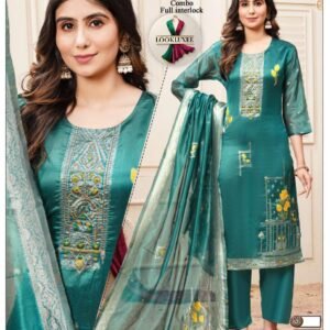 LookLuxee Teal Green Jacquard Handwork Suit with Dupatta