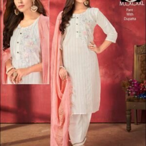 White Peach Embroidered Suit Set