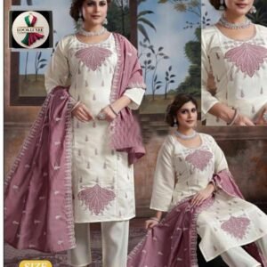 Purple white Embroidered Suit Set